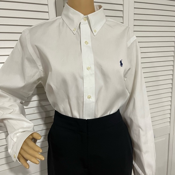 Ralph Lauren White Button-Down Dress Shirt with Navy Pony - Picture 2 of 6